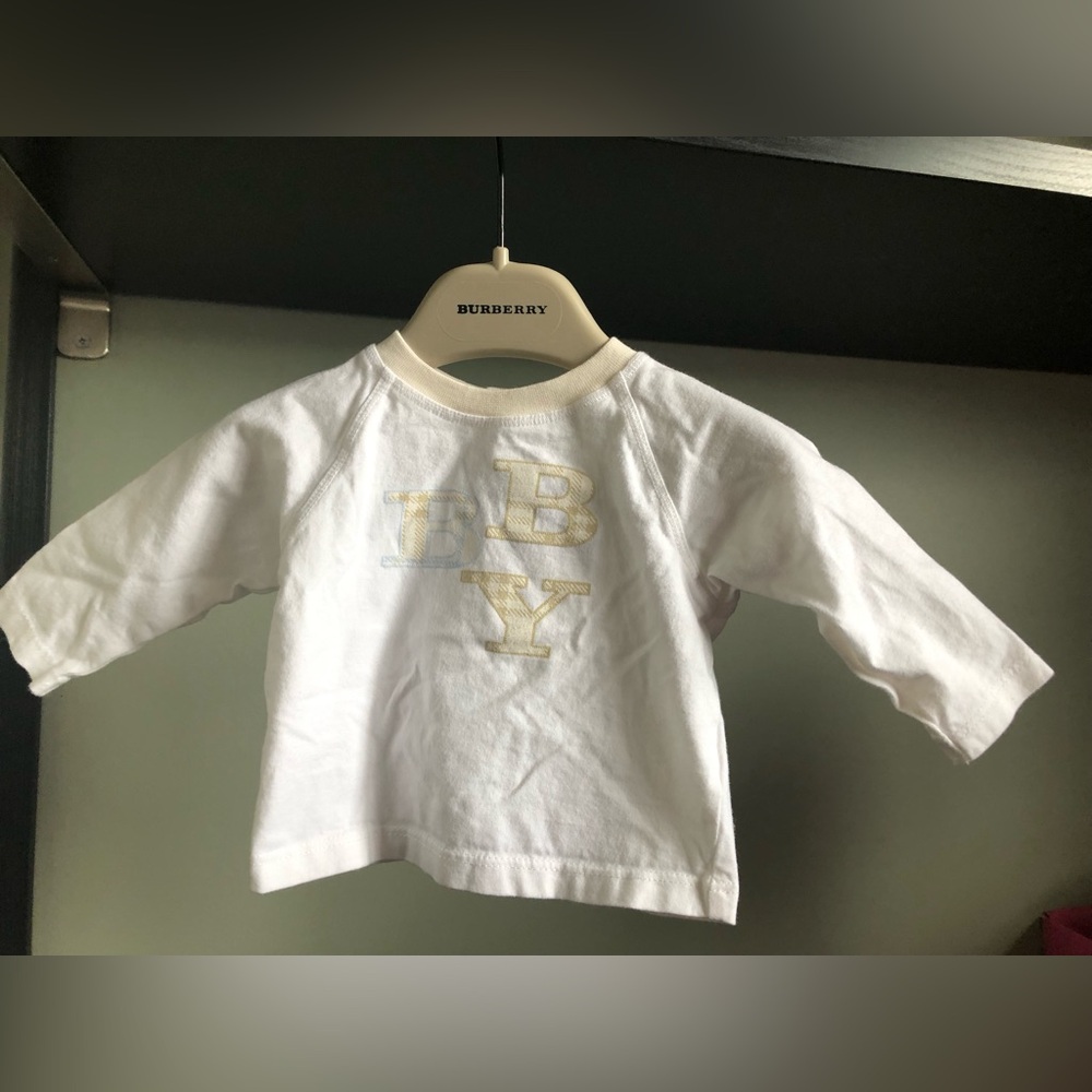 Burberry White Long-Sleeve Kids Tee with 'BABY' Embroidery
